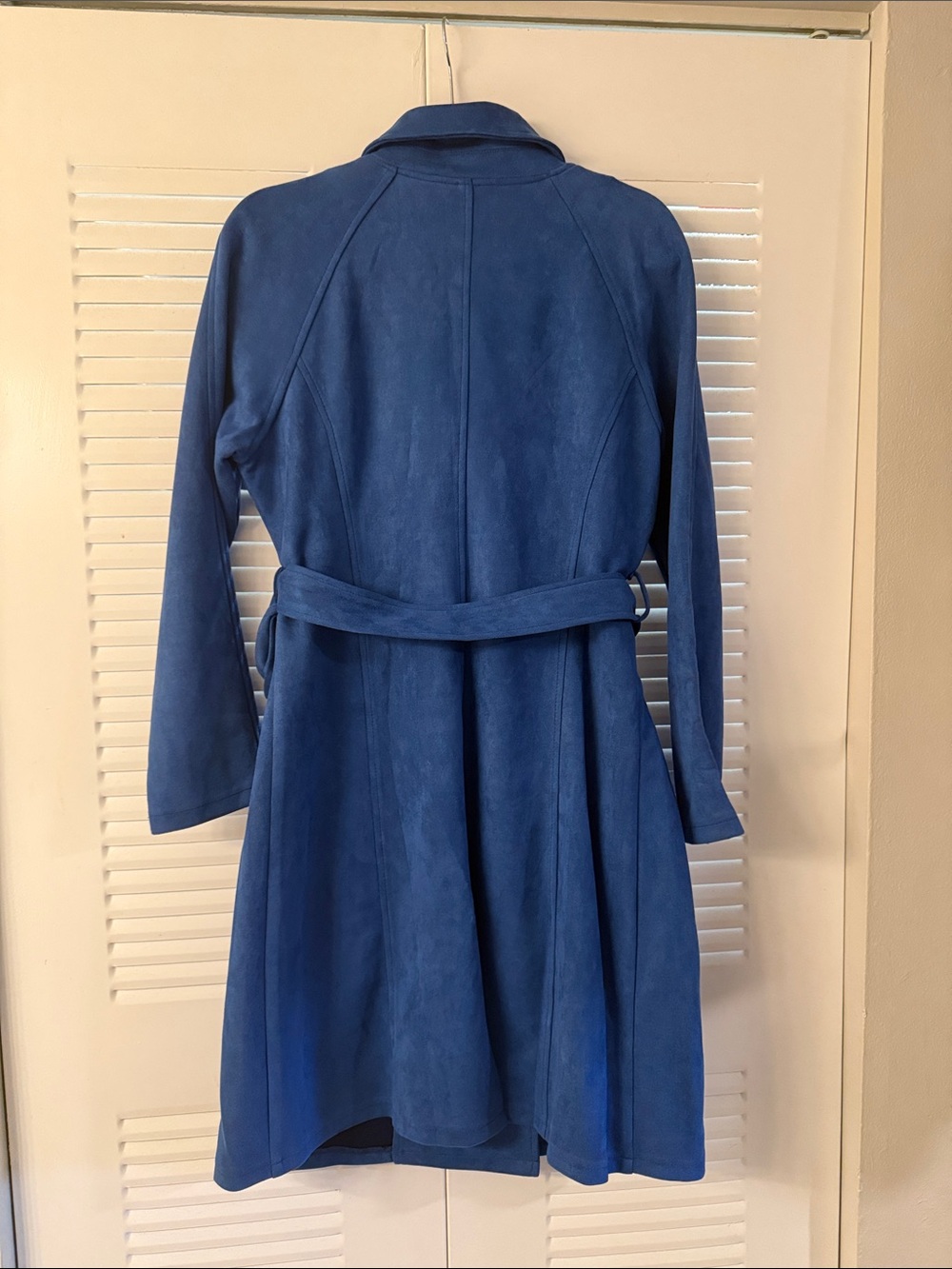 Solitaire Blue Suede-Look Longline Coat - Picture 3 of 3